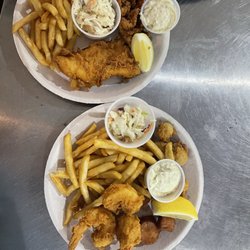 Fried shrimp dinner and seafood combo fish and clam strips