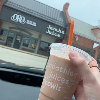 Jamba - Outside the location with the drink, Peanut Butter Moo'd - Juice Bars & Smoothies Near Me - Brookfield, Wisconsin