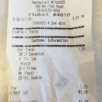 KFC - Receipt... best sandwich combo! - Fast Food Near Me - Lynbrook, New York KFC - Receipt... best sandwich combo! - Fast Food Near Me - Lynbrook, New York