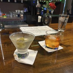 Dirty martini and an Old Fashioned