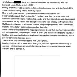 Linda M Shake & Associates - Witness statement from my sister