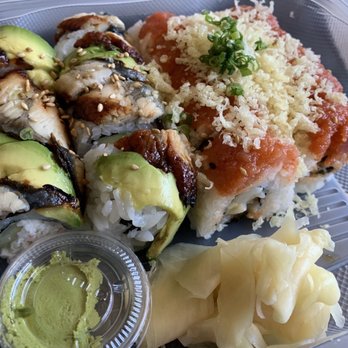 Mama M Sushi - Dragon roll (left) and Fire Cracker Roll - Japanese Near Me - Pasadena, California