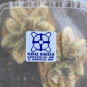 Naval Bagels - The Booster $3.99 Peanut Butter, Banana, Honey, Chia Seeds served Open Faced substitute Almond Butter - Bagels Near Me - Annapolis, Maryland