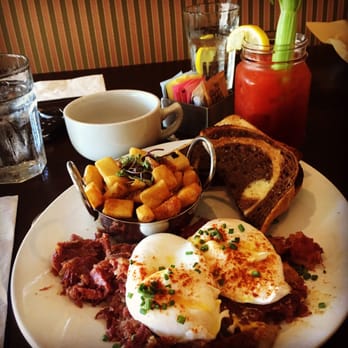 Jam - Corned beef hash with two poached eggs, rye swirl toast, home fries, delicious coffee and an extra spicy Bloody Mary. - Breakfast & Brunch Near Me - Massapequa Park, New York