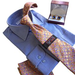 Dolce Vita Leather & Fashions - Modena blue dress shirt, Steven Land HI-density Tie, Cuff links