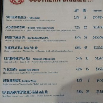 Southern Barrel Brewing - Beer menu - American Near Me - Bluffton, South Carolina Southern Barrel Brewing - Beer menu - American Near Me - Bluffton, South Carolina