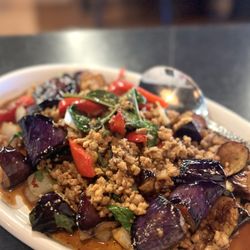 Thai Yaki - Eggplant Chili Basil (mild spice w/ ground pork as protein choice pictured here)
