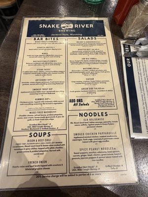 Menu photo 1 Snake River Brewing Jackson, WY Menu photo 1 Snake River Brewing Jackson, WY