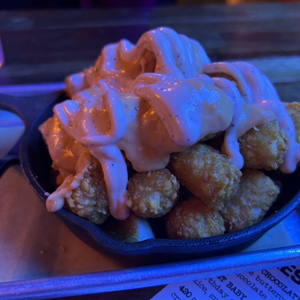 Sids Garage - Tots with pork belly and their secret sauce AMAZING! - Burgers Near Me - Meridian, Idaho Sids Garage - Tots with pork belly and their secret sauce AMAZING! - Burgers Near Me - Meridian, Idaho