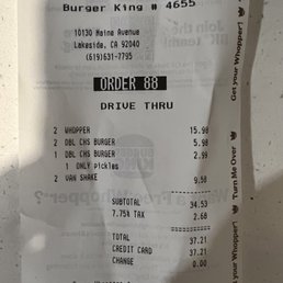 $37 out the window and $16 for 2 whoppers!!! $37 out the window and $16 for 2 whoppers!!!