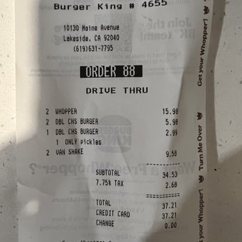 Burger King - $37 out the window and $16 for 2 whoppers!!! - Fast Food Near Me - Lakeside, California Burger King - $37 out the window and $16 for 2 whoppers!!! - Fast Food Near Me - Lakeside, California