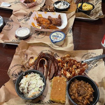 Whole Hog Cafe - Sliced Brisket, Pulled Chicken, Side Cole Slaw, Side Baked Beans corn Cornbread - Barbeque Near Me - Cherry Hill, New Jersey Whole Hog Cafe - Sliced Brisket, Pulled Chicken, Side Cole Slaw, Side Baked Beans corn Cornbread - Barbeque Near Me - Cherry Hill, New Jersey