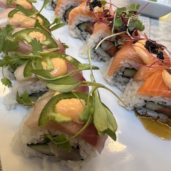 Takumi Maui - Midori and salmon special rolls (from left to right) - Sushi Bars Near Me - Lahaina, Hawaii Takumi Maui - Midori and salmon special rolls (from left to right) - Sushi Bars Near Me - Lahaina, Hawaii