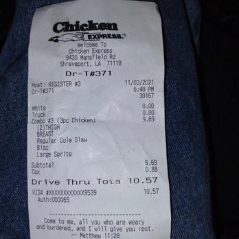 Chicken Express - Proves that I ordered - Fast Food Near Me - Austin, Texas