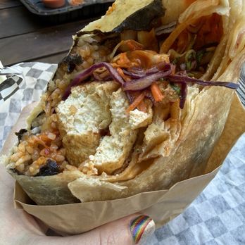 Korean Twist - Tofu burrito, big as my head! Two full delicious meals - Korean Near Me - Portland, Oregon Korean Twist - Tofu burrito, big as my head! Two full delicious meals - Korean Near Me - Portland, Oregon