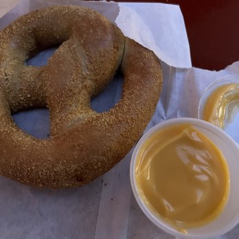 Refreshment Corner - Cream Cheese-filled Pretzel w/ cheese sauce (extra) - Food Stands Near Me - Anaheim, California