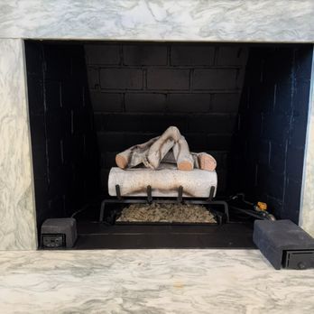 Chimneedz - White birch gas logs and painted fire box - Chimney Sweeps Near Me Chimneedz - White birch gas logs and painted fire box - Chimney Sweeps Near Me