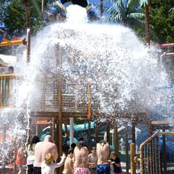 Cultus Lake Waterpark - Pirates Cove. Cool Down with the kids under the GIANT pirate bucket, play on the Pirate Ship, or spray park & bright kids slides