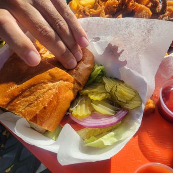 Barbara's Fishtrap - Crab sandwich, sampler? in the back - Seafood Near Me - Half Moon Bay, California