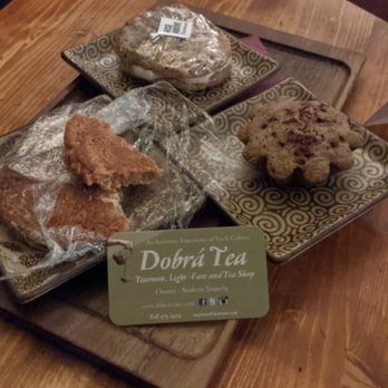 Dobra Tea - Clockwise: oatmeal cream pie, raspberry brown butter tea cake, and peanut butter cookie. - Tea Rooms Near Me - Asheville, North Carolina Dobra Tea - Clockwise: oatmeal cream pie, raspberry brown butter tea cake, and peanut butter cookie. - Tea Rooms Near Me - Asheville, North Carolina