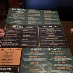 Steakhouse Philly - Back of menu