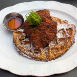 Chicken and waffles with chilli honey