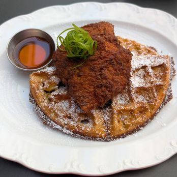 The Attic - Chicken and waffles with chilli honey - Breakfast & Brunch Near Me - Long Beach, California