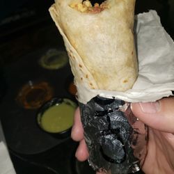Chorizo breakfast burrito. Not a bad size, and double wrap keeps it warm.
