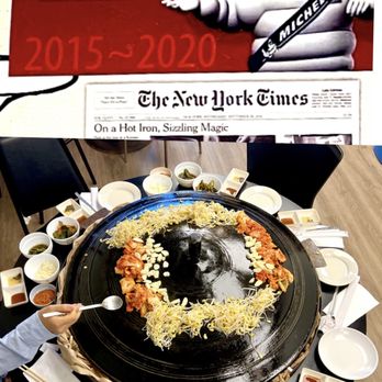 Tong Sam Gyup Goo Yi - Big FUN factor eating from an ice bowl and having bbq off a huge lid with ok marinated kalbi & lower price point. - Korean Near Me - Flushing, New York