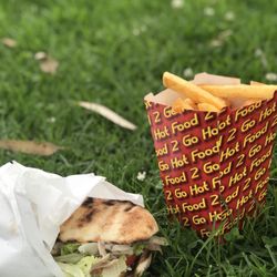 Super Tasty Rooster - Chicken roll with tomato added, and small chips.