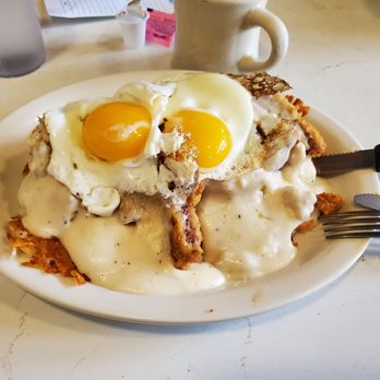 Lisa's Radial Cafe - The Titanic - hasbrown bed, chicken fried steak, eggs, sausage and gravy - Breakfast & Brunch Near Me - Omaha, Nebraska Lisa's Radial Cafe - The Titanic - hasbrown bed, chicken fried steak, eggs, sausage and gravy - Breakfast & Brunch Near Me - Omaha, Nebraska