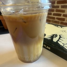 Iced latte with oat milk and Carmel