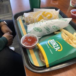 Cheese Runza Sandwich and Mini Chicken Wrap with Crinkle Cut Fries Cheese Runza Sandwich and Mini Chicken Wrap with Crinkle Cut Fries