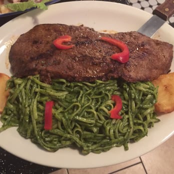 Piolin Restaurant - Green noodles w/steak-Probably better than any Italian pesto I've had-Steak very hard to cut-thought dry but friends said juicy - Peruvian Near Me - Hartford, Connecticut Piolin Restaurant - Green noodles w/steak-Probably better than any Italian pesto I've had-Steak very hard to cut-thought dry but friends said juicy - Peruvian Near Me - Hartford, Connecticut
