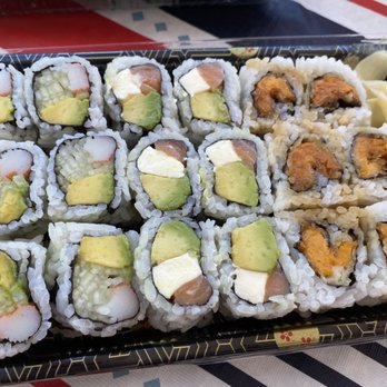 Mitsuba Japanese Cuisine - [left to right] california roll; philadelphia roll; sweet potato roll - Sushi Bars Near Me - Rome, New York