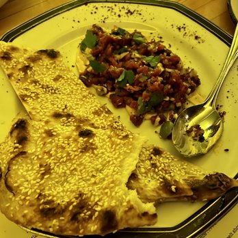 Nancy's Hustle - I loved this sesame flat bread!! Lamb tartare. - New American Near Me - Houston, Texas Nancy's Hustle - I loved this sesame flat bread!! Lamb tartare. - New American Near Me - Houston, Texas