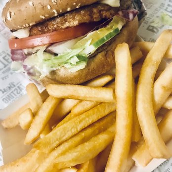 Habit Burger & Grill - Veggie burger added Mayo and pickles, French fries - Burgers Near Me - Towson, Maryland Habit Burger & Grill - Veggie burger added Mayo and pickles, French fries - Burgers Near Me - Towson, Maryland