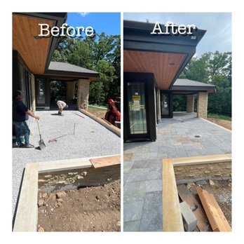 Soriano Landscape & Pavers - Unilock Bluestone upper deck patio with built in drains. - Landscaping Near Me - Berkeley, Illinois Soriano Landscape & Pavers - Unilock Bluestone upper deck patio with built in drains. - Landscaping Near Me - Berkeley, Illinois