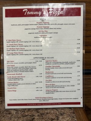 Menu photo 2 Tommy's Pizza Columbus, OH