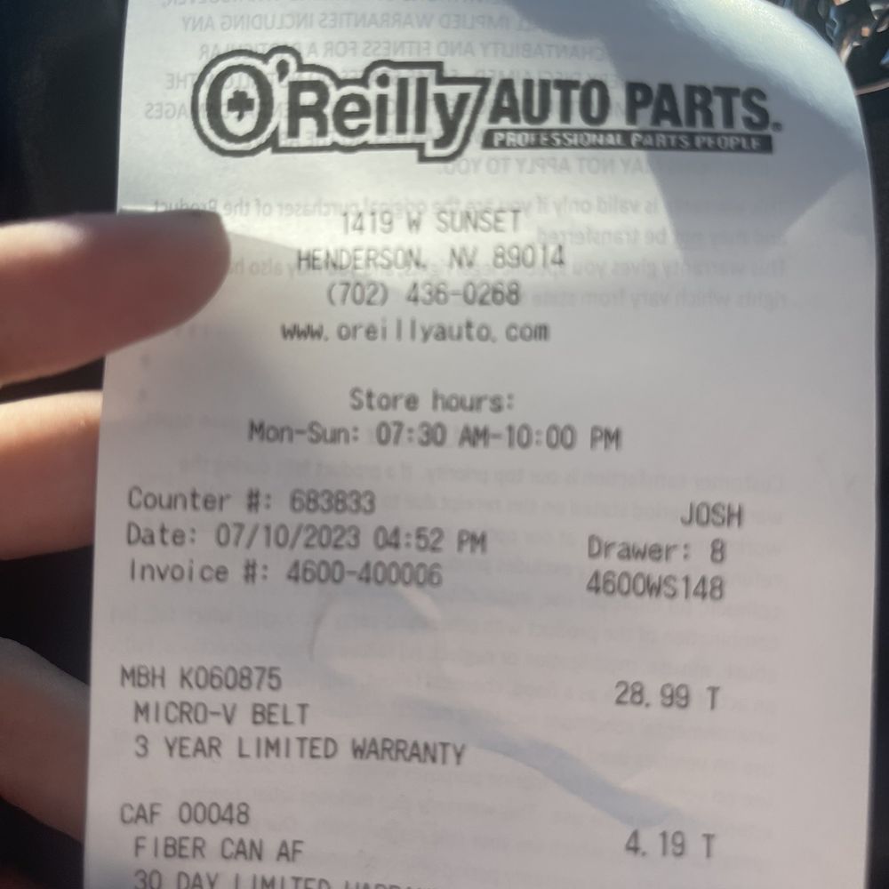 Boktor Motors Service Center - Oreilly receipt of how much the part costs. - Used Car Dealers Near Me - Las Vegas, Nevada Boktor Motors Service Center - Oreilly receipt of how much the part costs. - Used Car Dealers Near Me - Las Vegas, Nevada