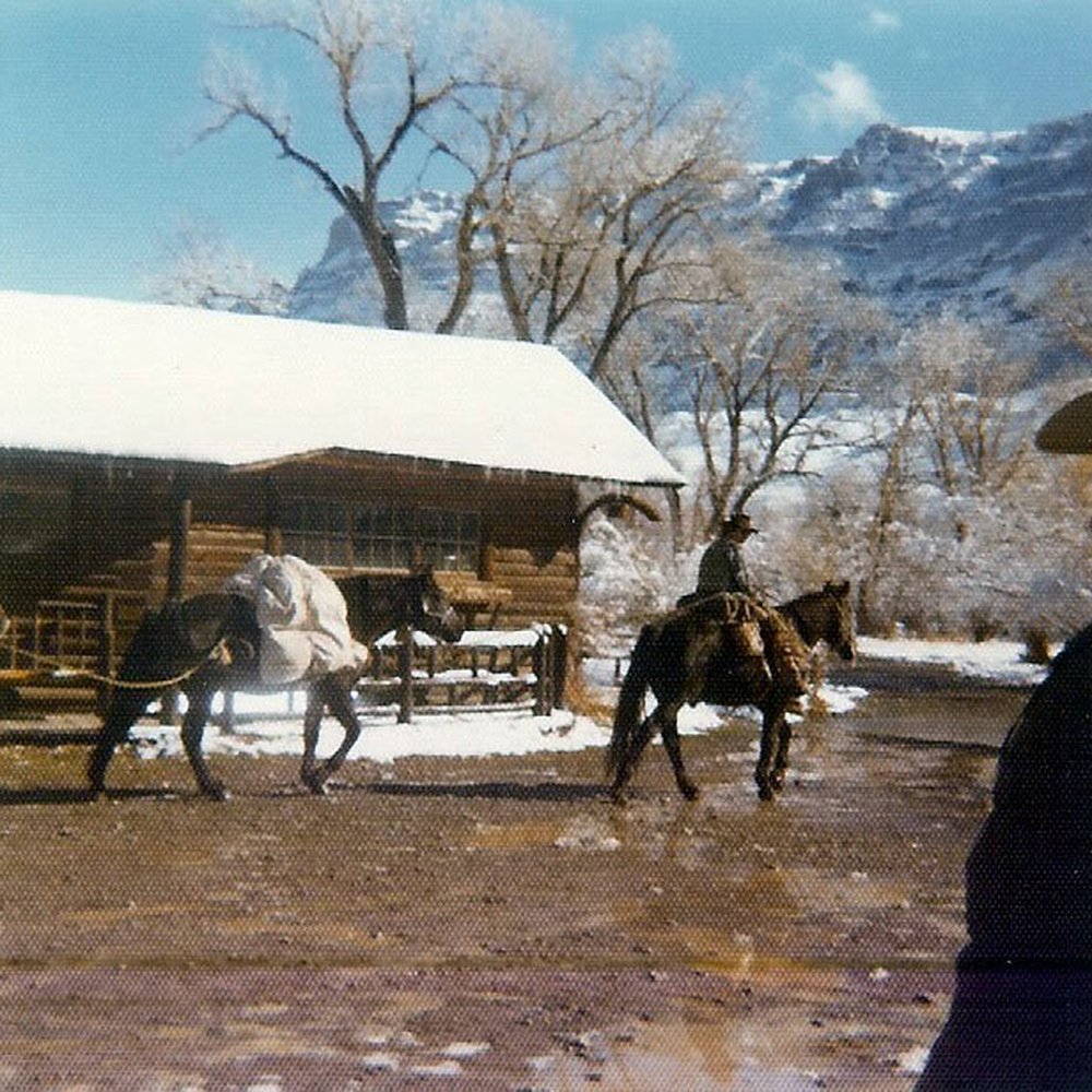 Valley Ranch Managers Office - Elk hunters headed out on a pack trip from the main ranch grounds. Circa 1971. - Ranches Near Me - Cody, Wyoming Valley Ranch Managers Office - Elk hunters headed out on a pack trip from the main ranch grounds. Circa 1971. - Ranches Near Me - Cody, Wyoming