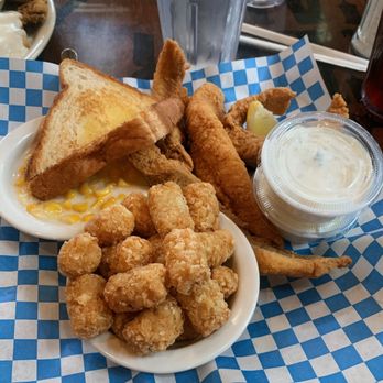 Richter's Antler Cafe - Fried catfish with tots, creamed corn, and toast. - American Near Me - Spring Branch, Texas