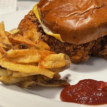 Lucy's - Bacon jam chicken sandwich and fries. - American Near Me - Chicago, Illinois Lucy's - Bacon jam chicken sandwich and fries. - American Near Me - Chicago, Illinois