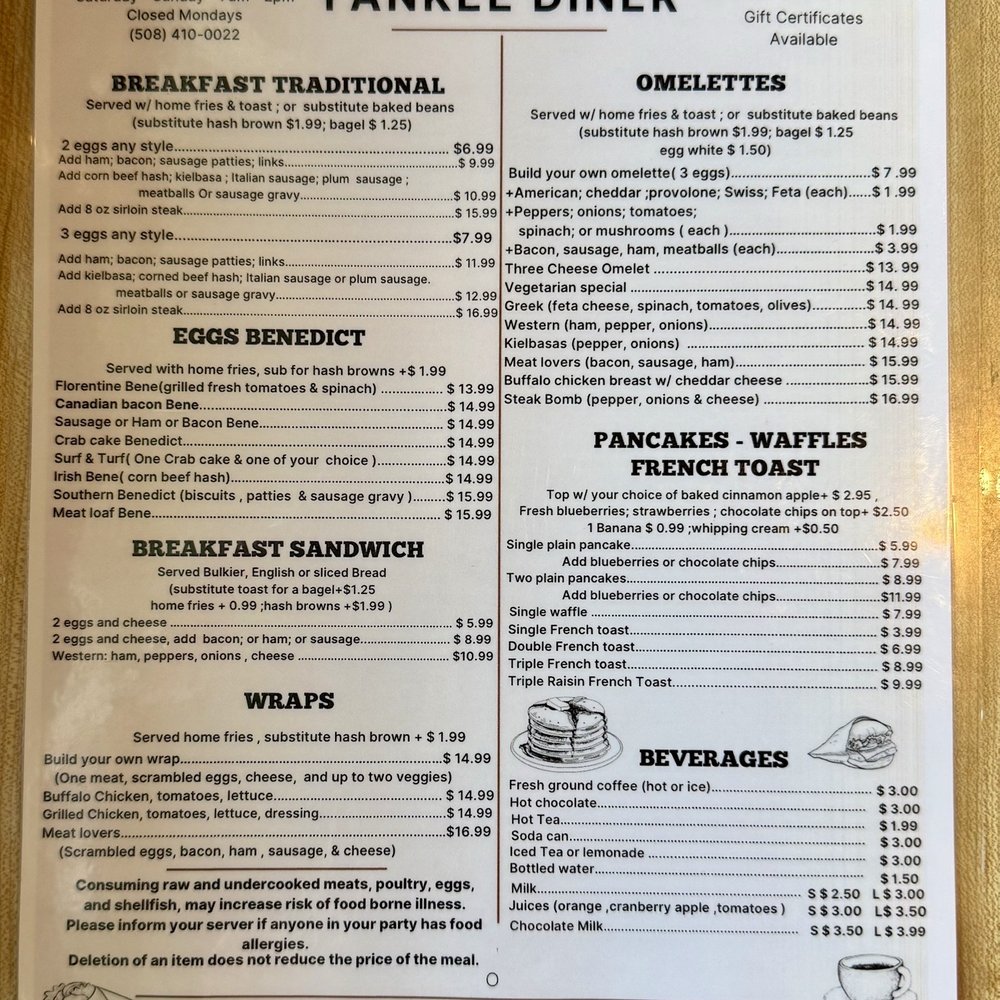 Yankee Diner - Breakfast menu - Diners Near Me - Charlton, Massachusetts