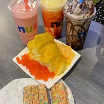 Nu Ice & Drinks - Rice crispy, ring of fire, strawberry smoothie, Nutellaholic and mango shaved ice - Desserts Near Me - Houston, Texas Nu Ice & Drinks - Rice crispy, ring of fire, strawberry smoothie, Nutellaholic and mango shaved ice - Desserts Near Me - Houston, Texas