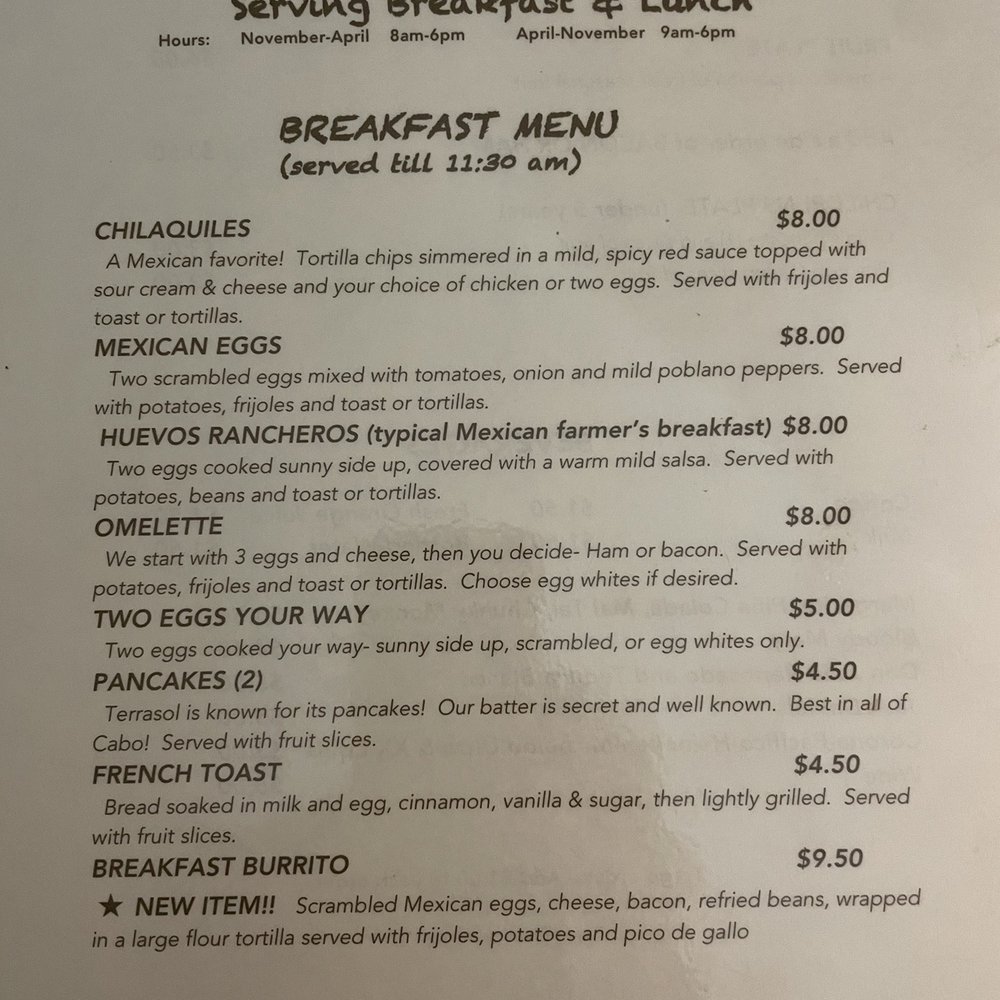 Terrasol Beach Resort - Menu - Resorts Near Me - Cabo San Lucas, BCS