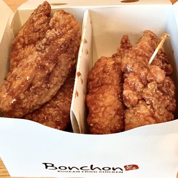 Bonchon Happy Valley - Chicken Strips...Soy Garlic on the left, Spicy on the right. - Korean Near Me - Happy Valley, Oregon Bonchon Happy Valley - Chicken Strips...Soy Garlic on the left, Spicy on the right. - Korean Near Me - Happy Valley, Oregon