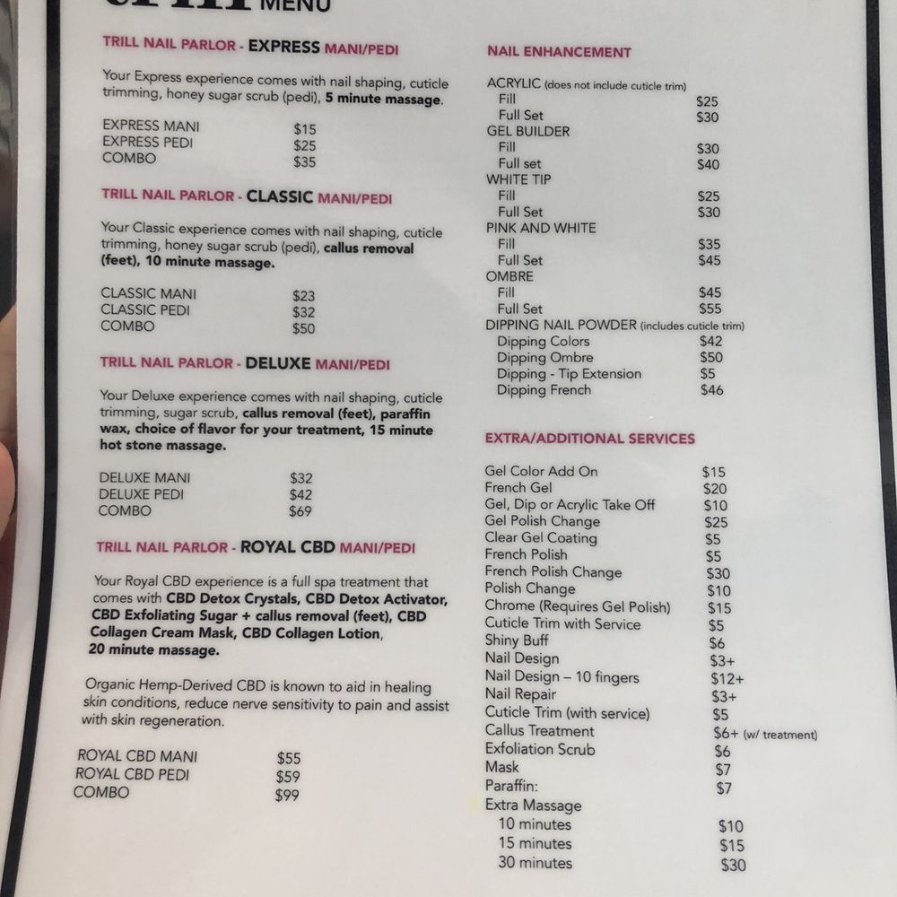 Trill Nail Parlor - Menu - Nail Salons Near Me - Bellflower, California