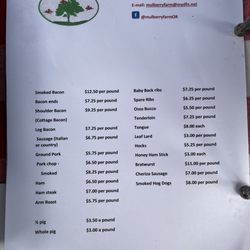 Umpqua Valley Farmers' Market - Mulberry Farms-Pork Cut list. 1/2 pig is $3.50 per lb.