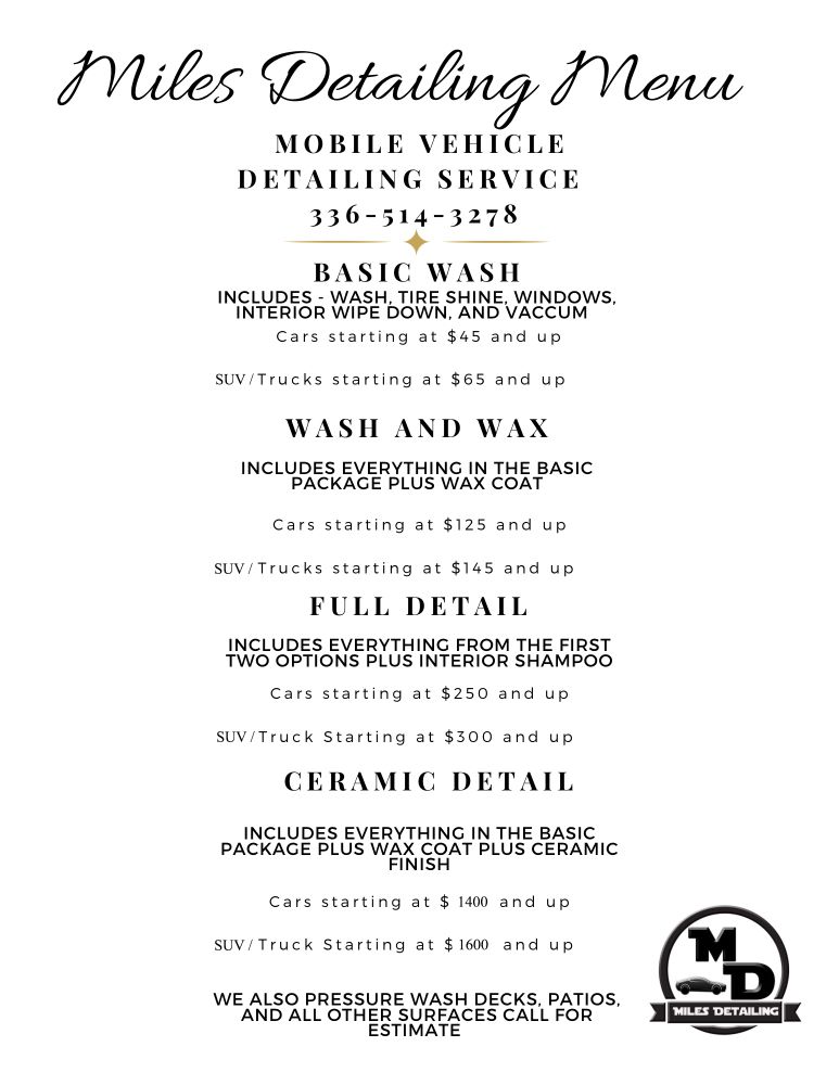 MILES DETAILING Yanceyville, North Carolina Car Wash Phone Number